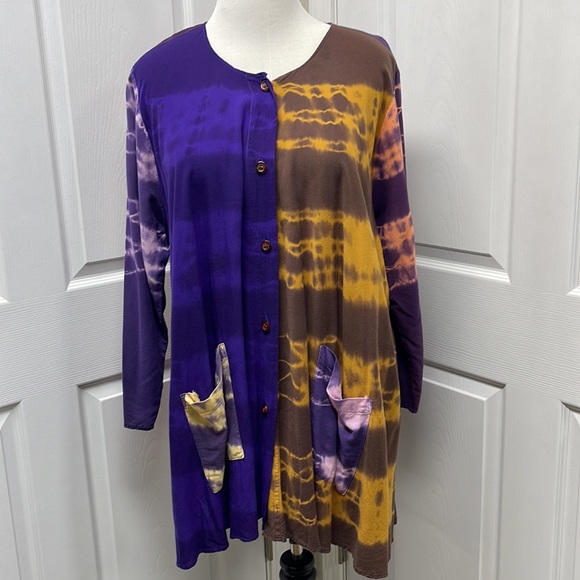 Blue Cactus Jackets & Blazers - Blue Cactus Tie Dye Boho Oversized Cardigan Jacket